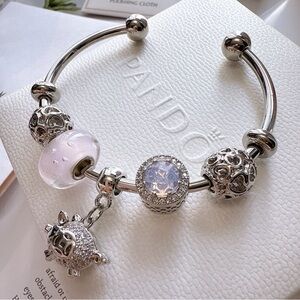 Pandora Silver Bracelet with Pink and White Charms